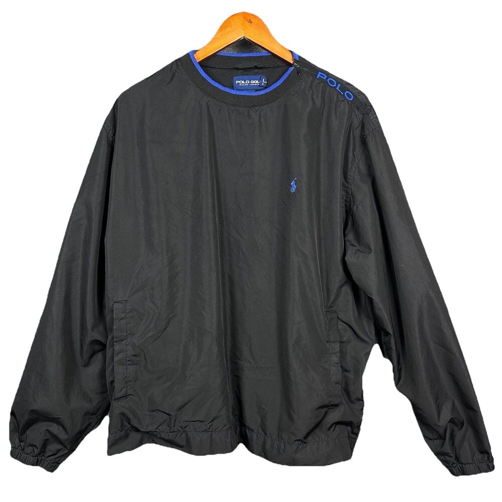 POLO GOLF Ralph Lauren Windbreaker *Mens L* Black Side Zip Pullover Track Jacket